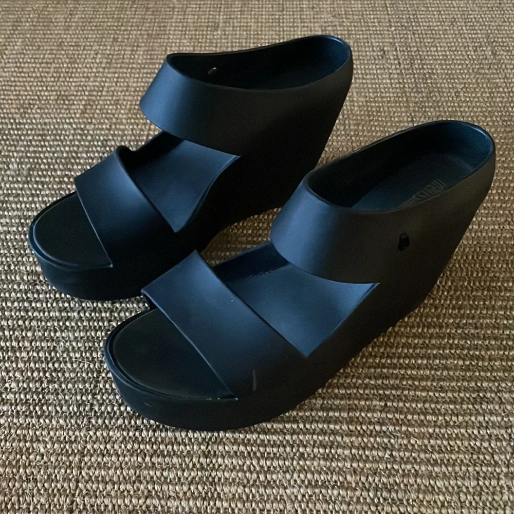 Melissa Black Double-Strap Wedge Sandals - Picture 3 of 11